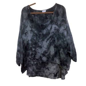 Oh My Gauze Top Tunic Oversized Lagenlook Tie Dye 100% Cotton 2=L/XL Black Grey